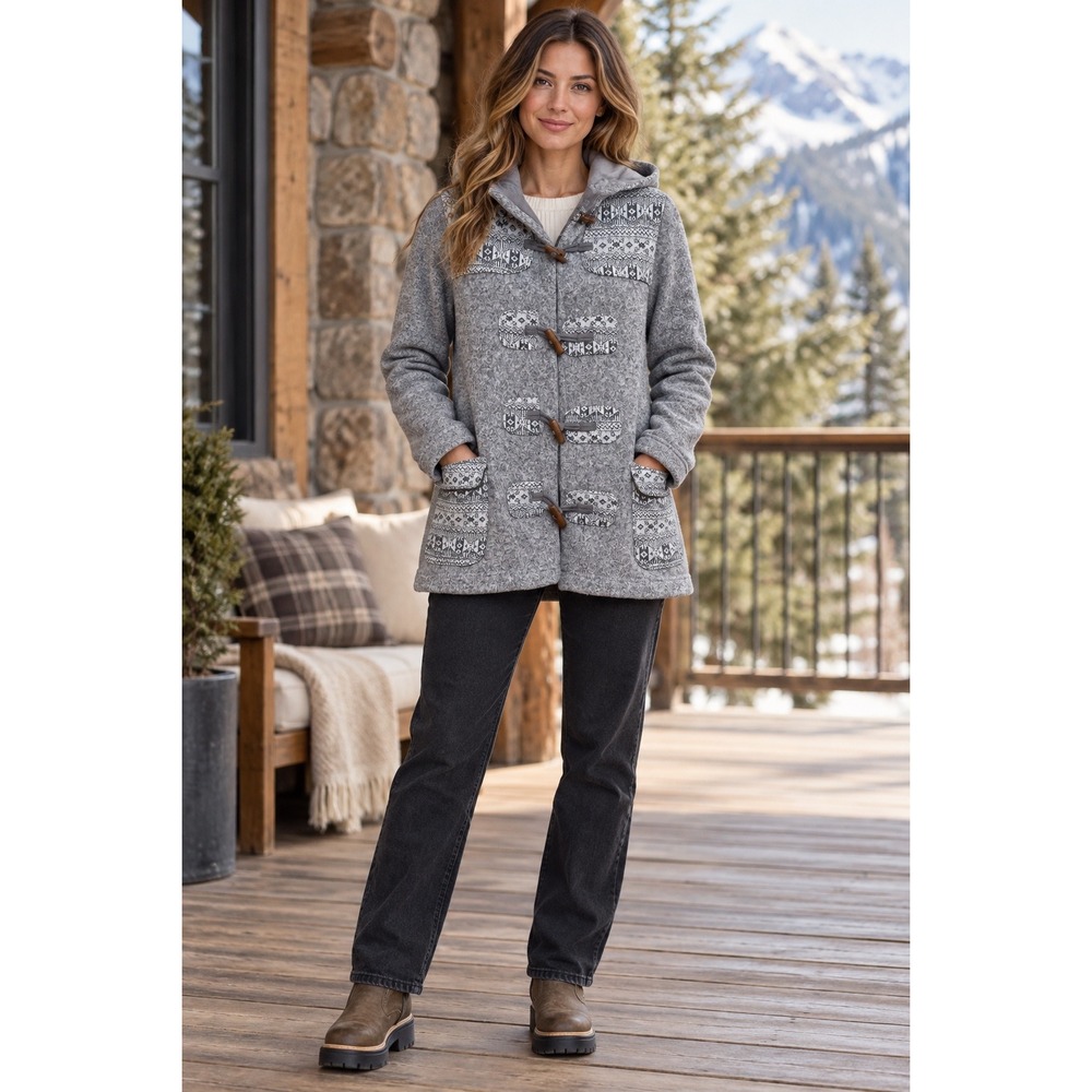 Patagonia Better Sweater Duffel Coat Women's Small Gray Fair Isle Toggle Hooded